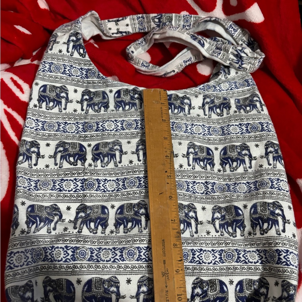 Elephant Print Crossbody Bag - Blue and White